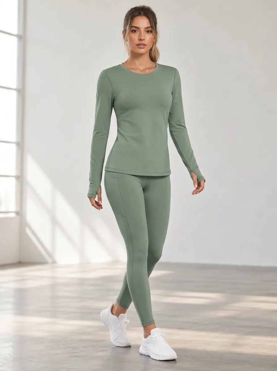 Women's Long Sleeve Thumbhole Active Leggings Set