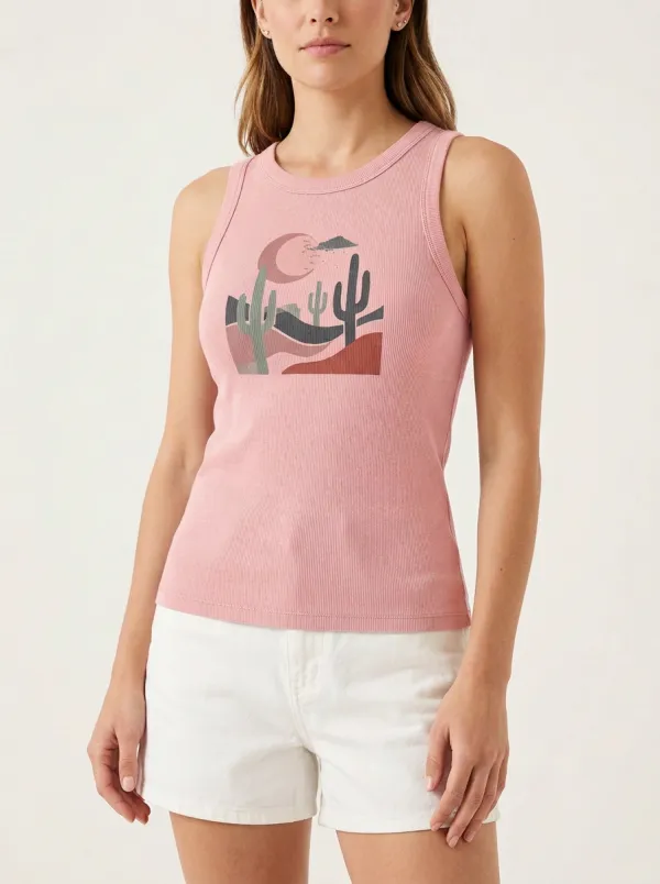 Desert Cactus Sunset Sun Built-In Bra Tank Top