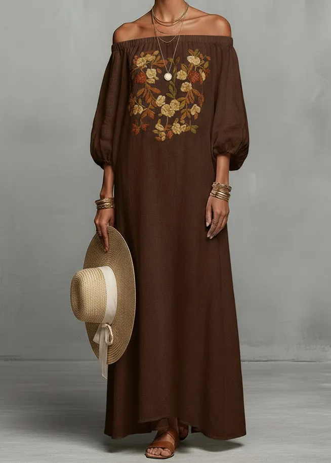 Bohemian Floral Embroidered Off Maxi Dress