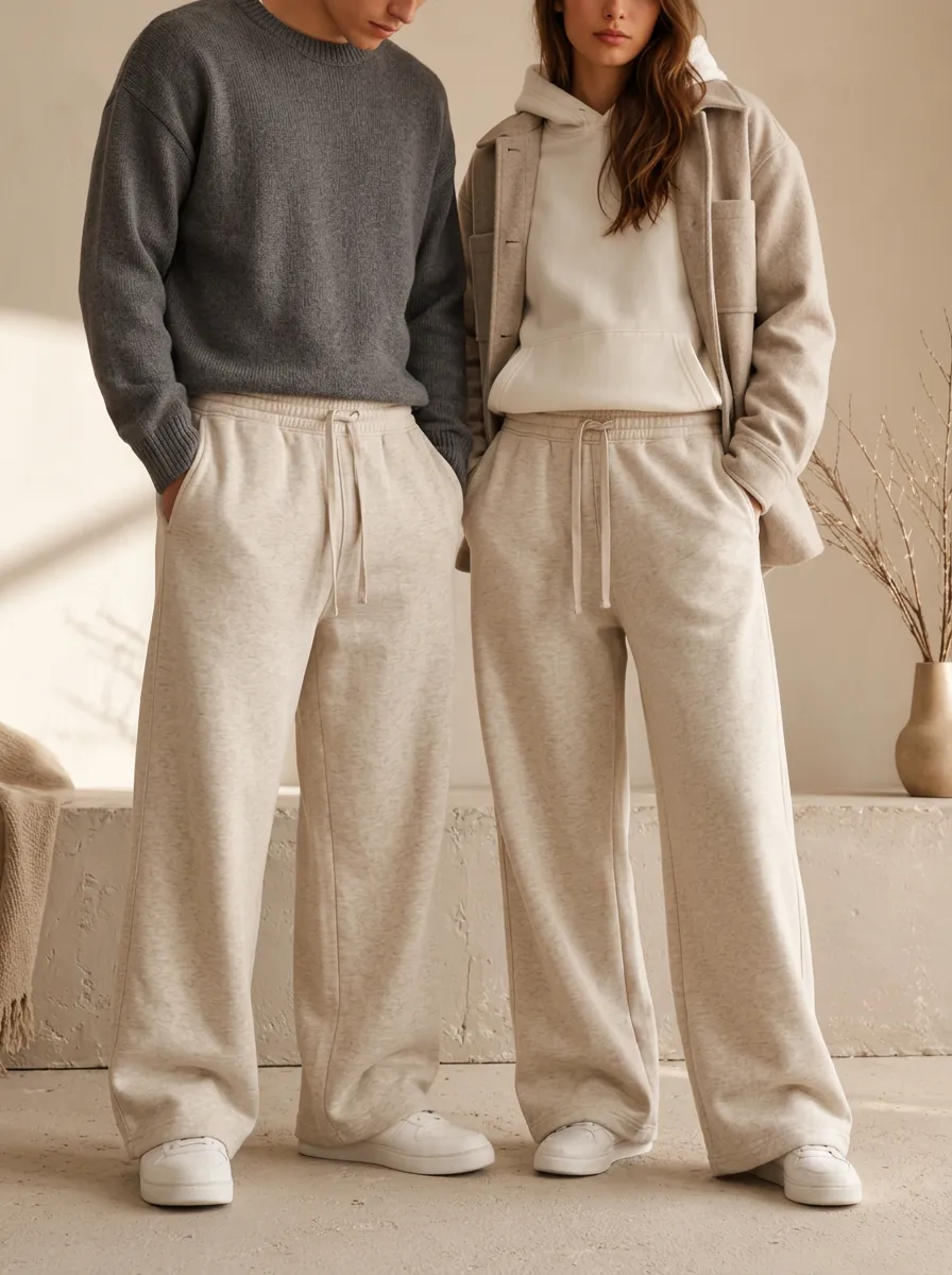Unisex Modern Wide-Leg Drawstring Sport Pants