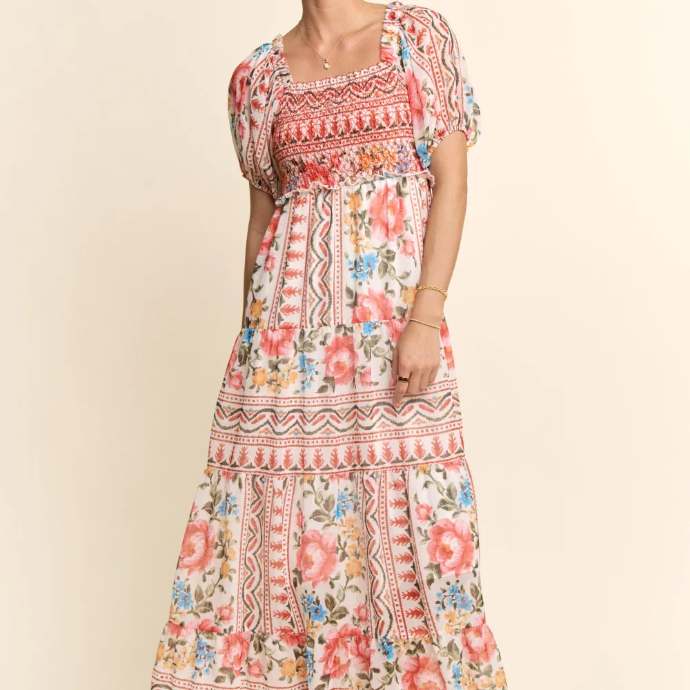 Refined Floral Chiffon Smocked Tiered Dress