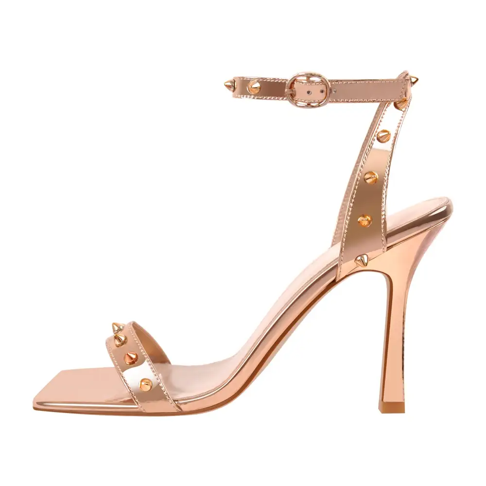 Rivet Ankle Strap Heel Sandals