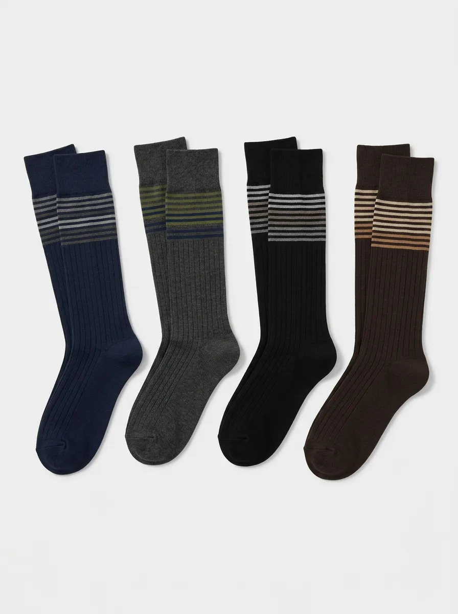 Men's Multi-Stripe Ribbed Crew Sock Set