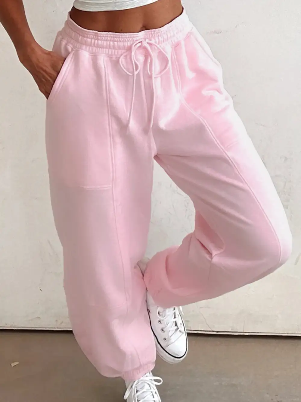 Sweat Drawstring Relaxed Fit Pocketed Pants