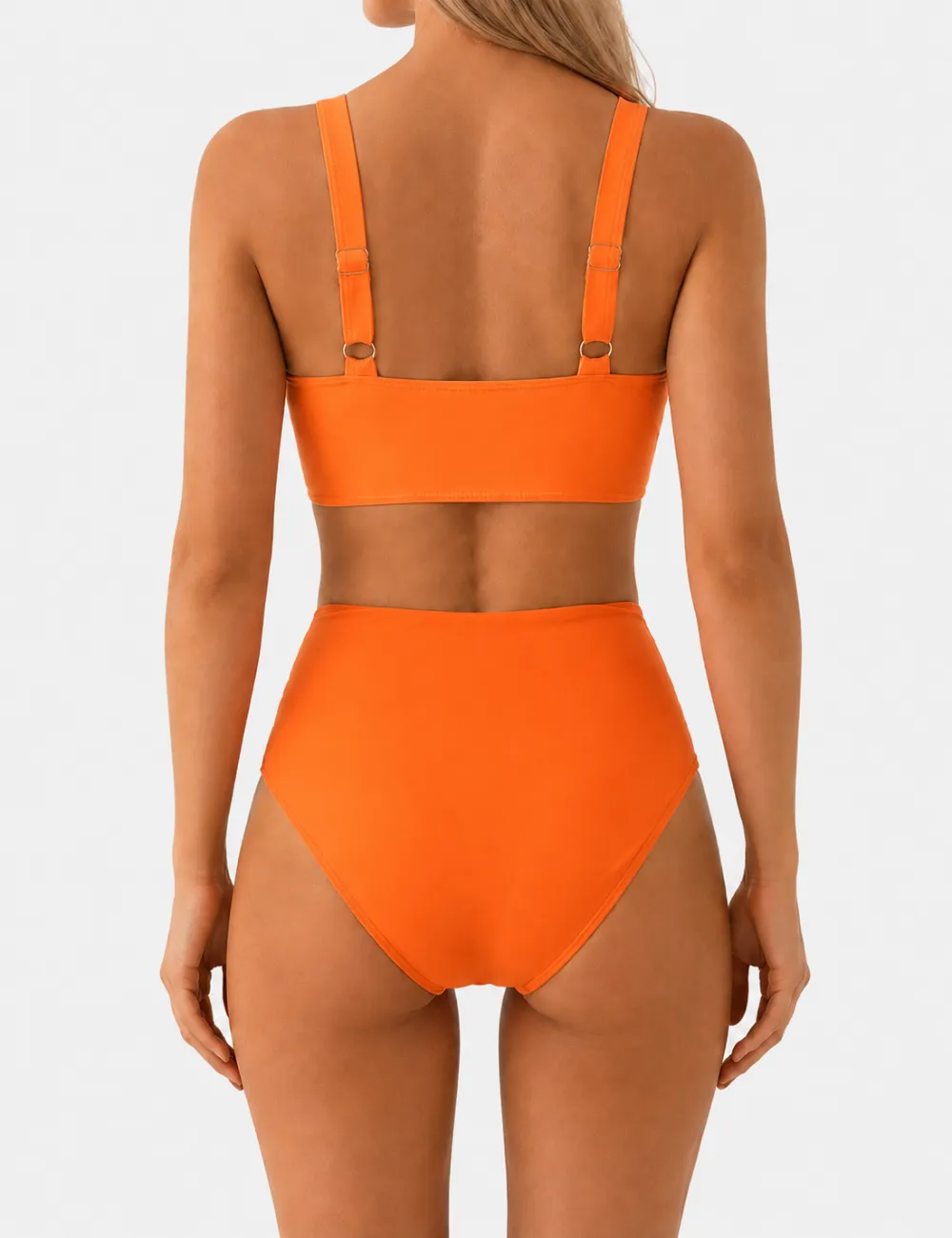 Twist Front V Neck High Waisted Bikini Set