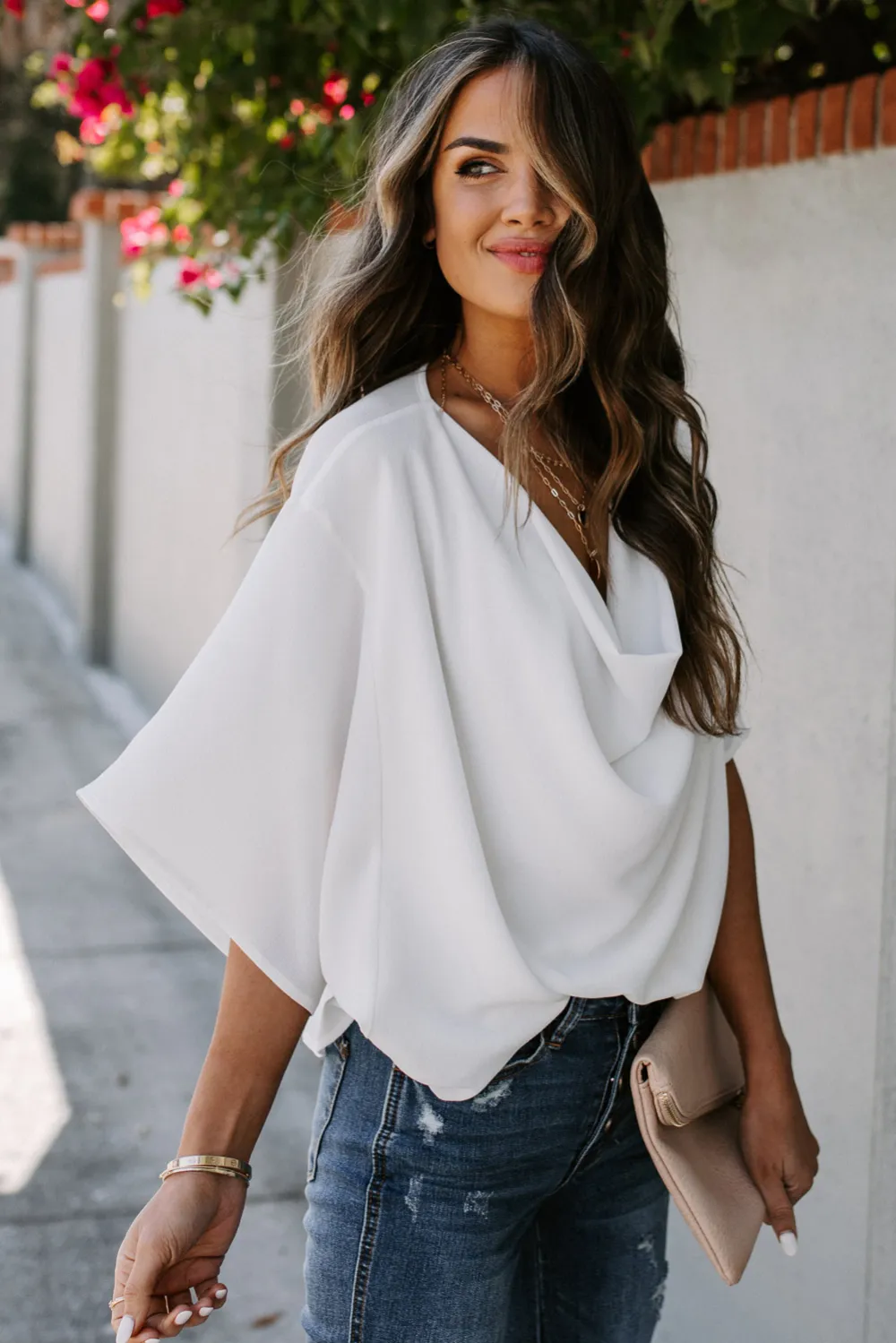 White Draped Blouse