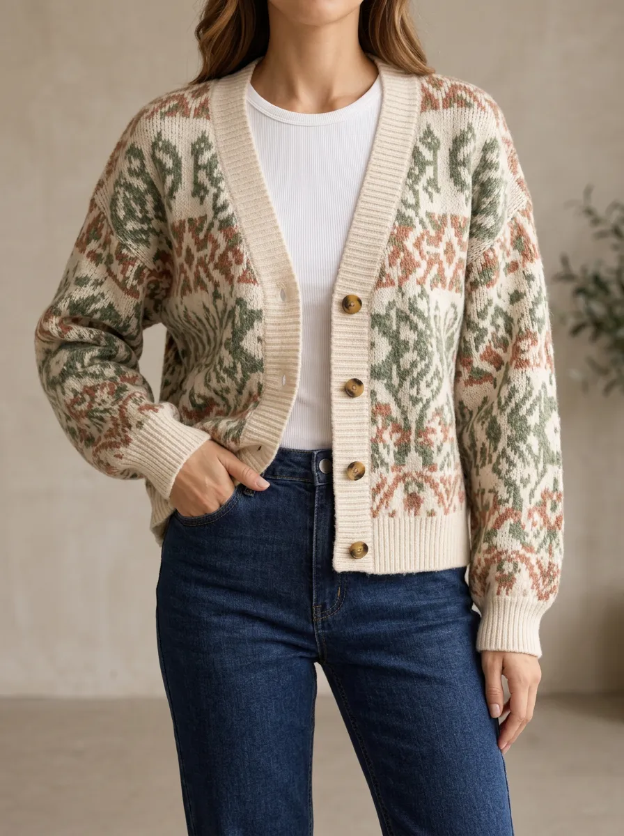 V Neck Button Front Women's Everyday Knit Cardigan