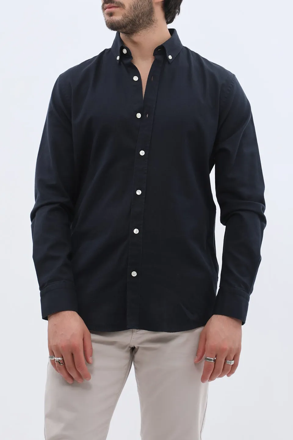 Modern Long Sleeve Cotton Basket Weave Men's Button Down Shirt