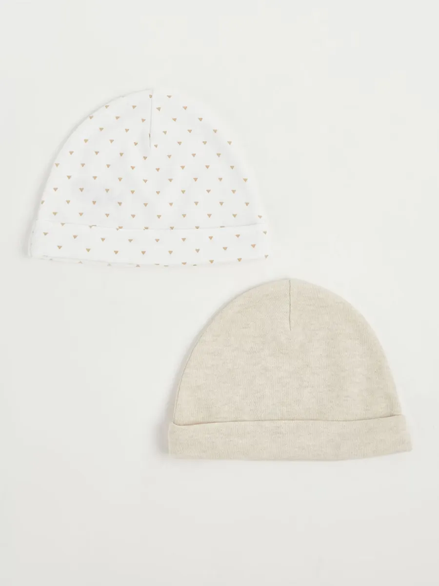 Neutral Cotton Baby Newborn Hats 2 Pack