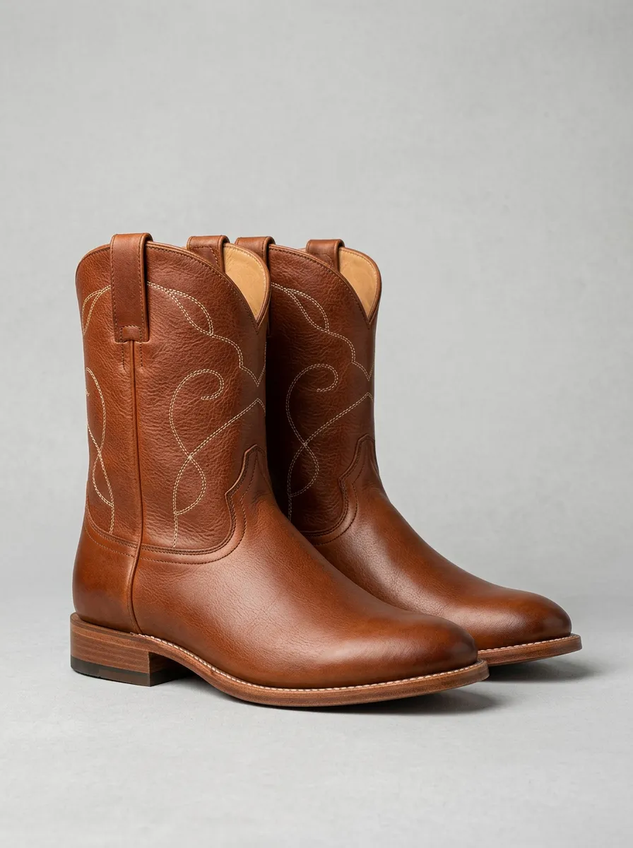 Men's Rounded-Toe Block-Heel Western Boots