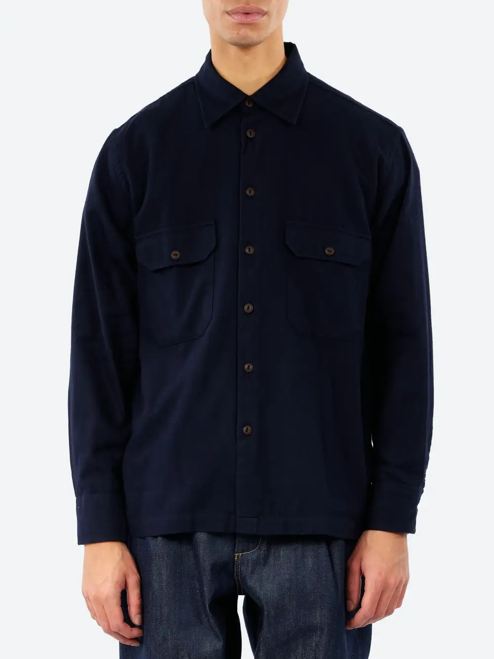 Men's Cotton Button Front Straight Hem Shirt
