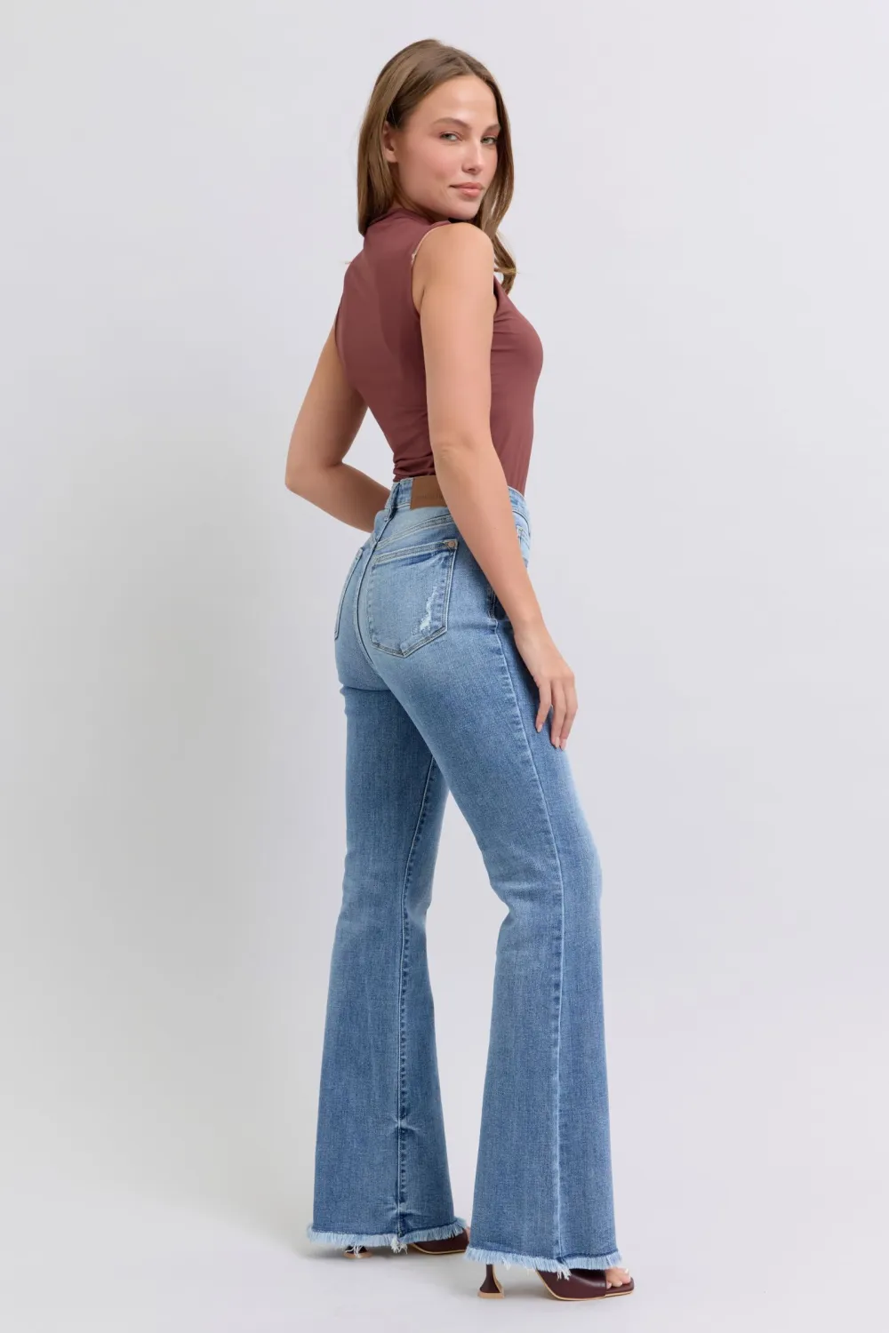 Raw Hem High Rise Bootcut Denim Jeans