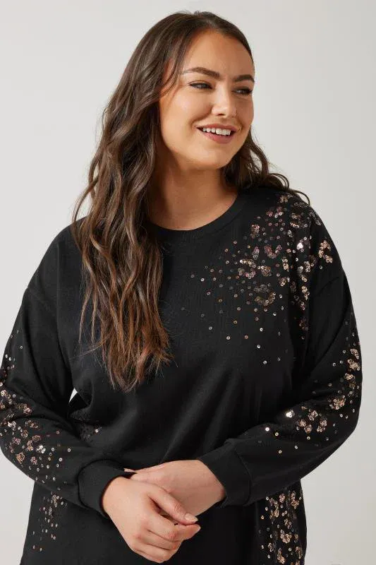 Black & Bronze Leopard Sequin Embellished Sweatshirt