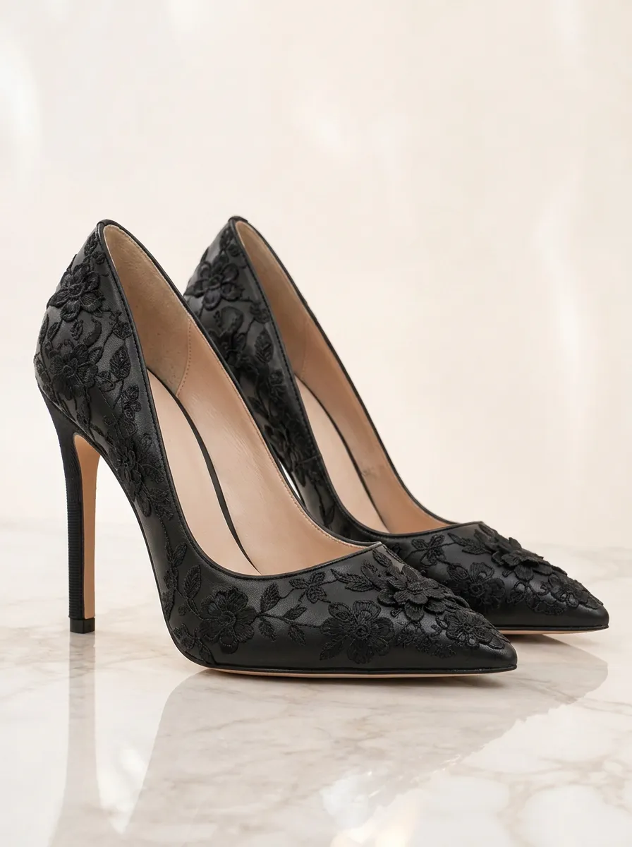 Floral Lace-Detail Embroidered Women's Formal High Heels