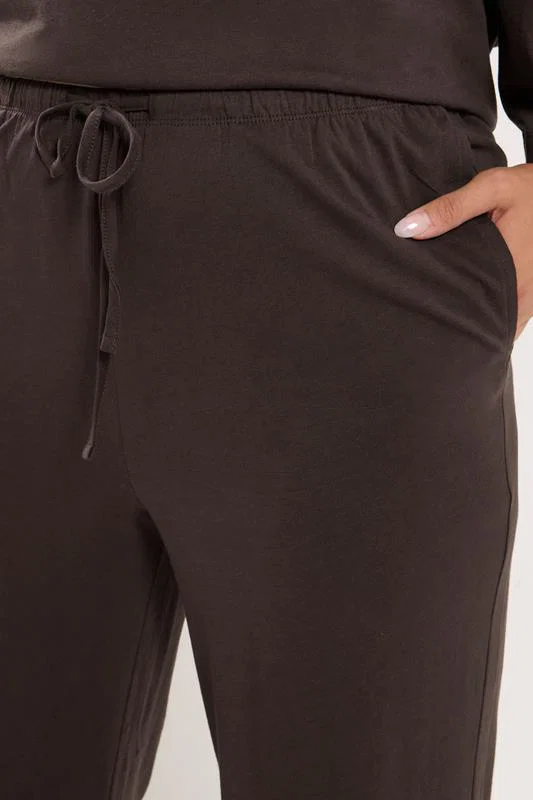 Chocolate Brown Jersey Wide Leg Trousers detail 3