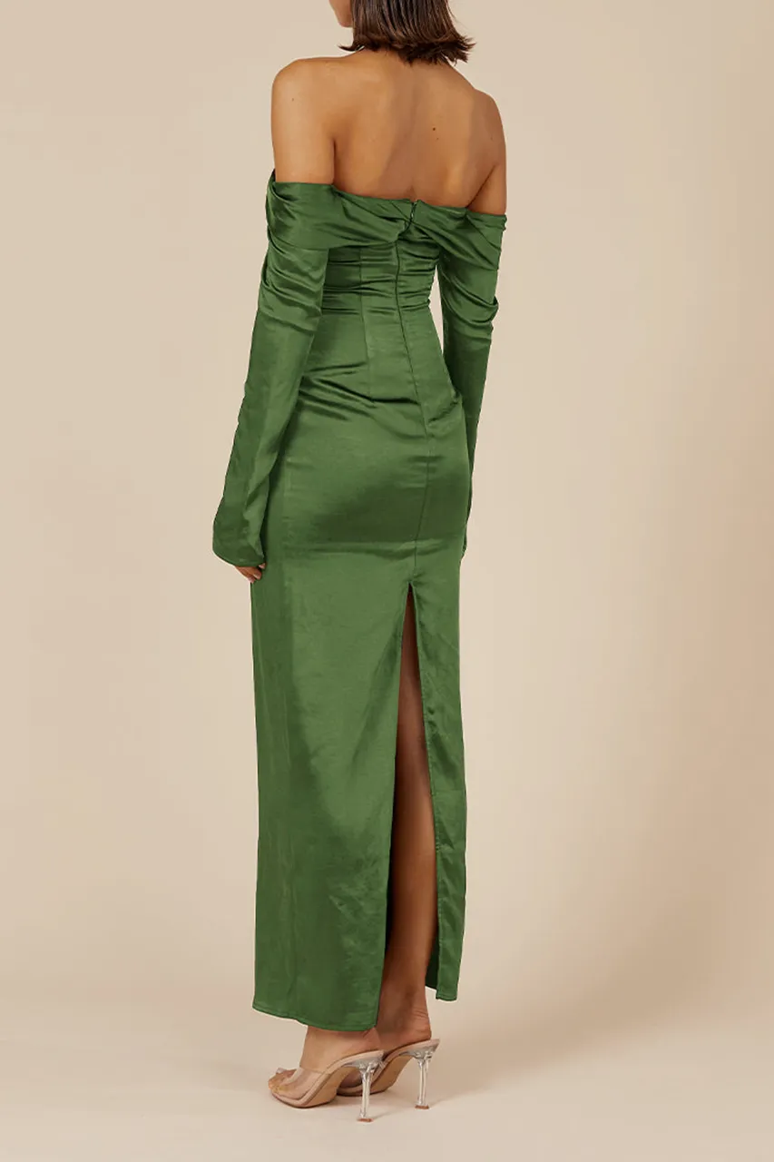 Off Shoulder Ruched Maxi Dress