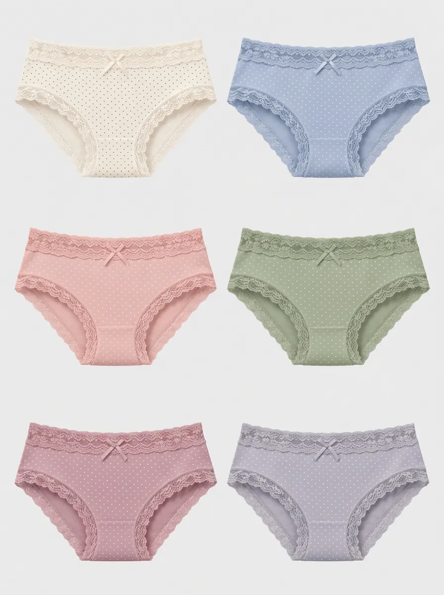 Women's Multicolor Polka Dot Lace-Trim Briefs 6-Pack