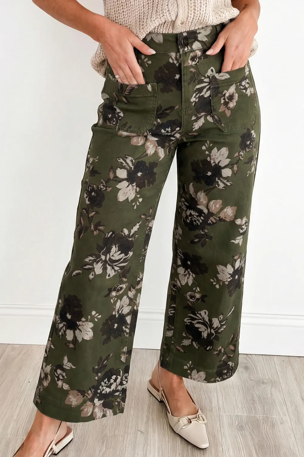 Green Floral Patch Pocket Jeans