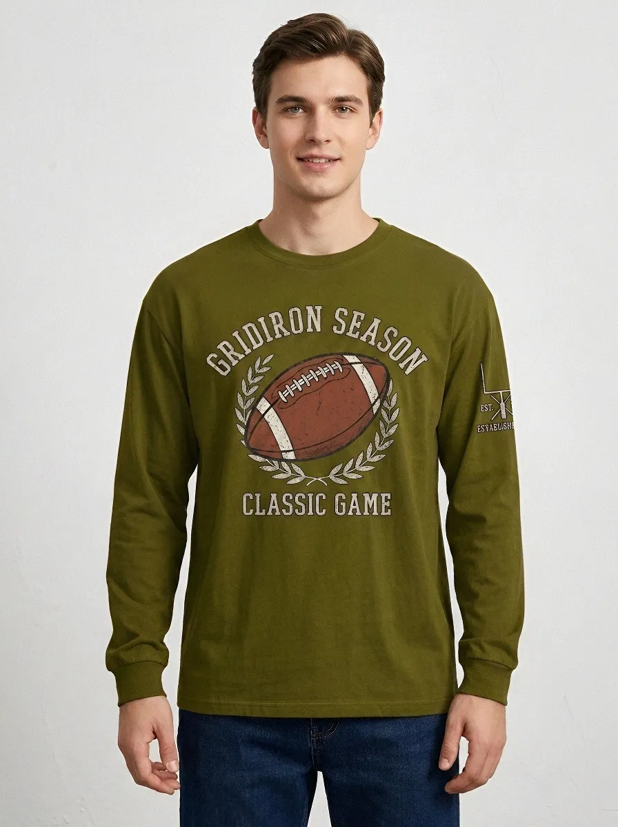 Men's American Football Gridiron Season Wreath Graphic Long Sleeve T-shirt