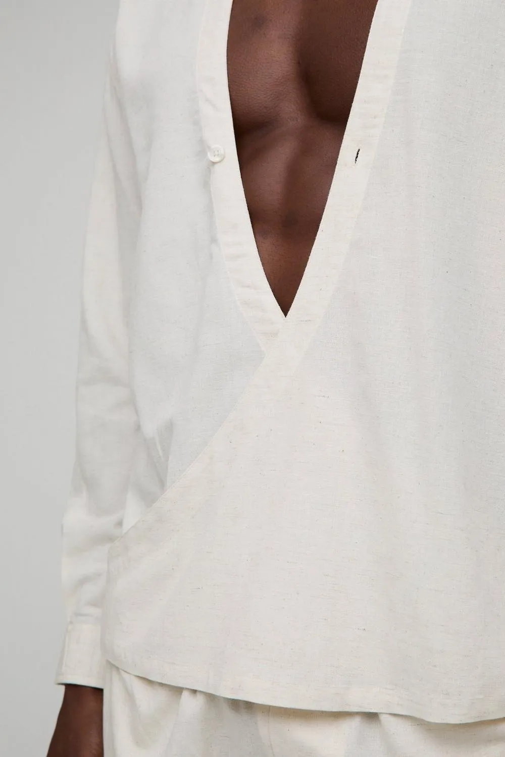 Oversized Wrap Front Long Sleeve Linen Blend Deep V Neck Shirt