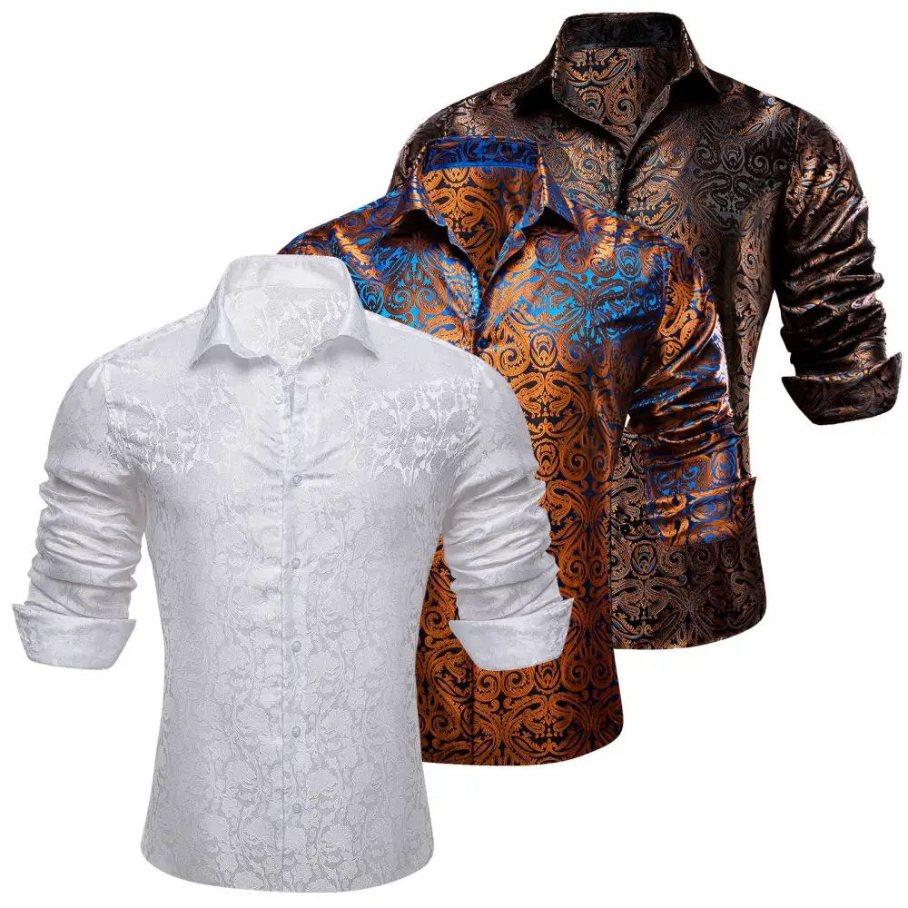 Formal Paisley Long Sleeve Silk Dress Shirt