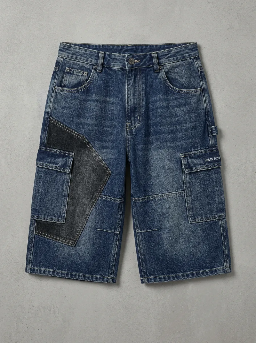 Cargo Denim Patchwork Men's Cargo Shorts
