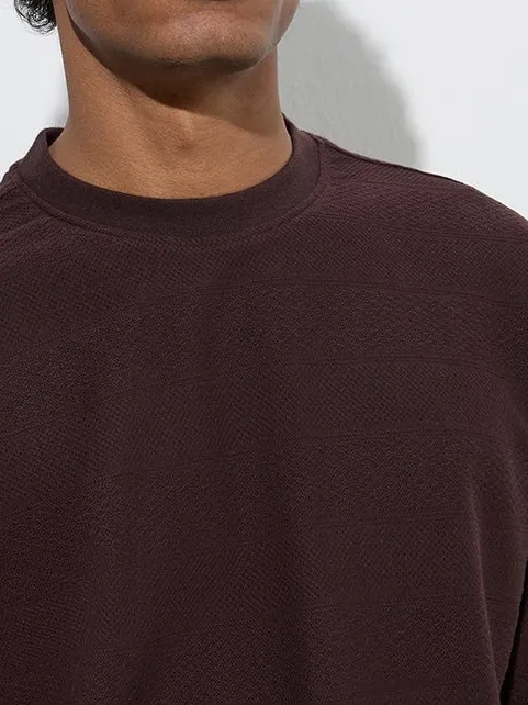 Brown Plain Loose Cotton-Blend T-Shirt