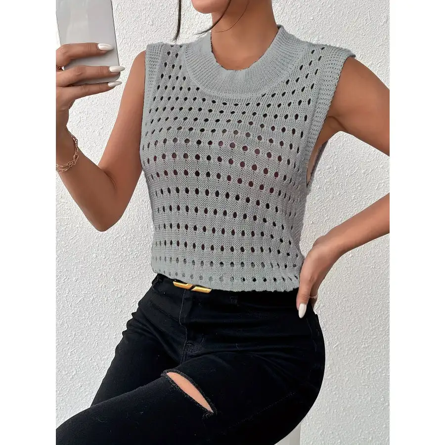 Hollow Out Round Neck Knit Tank