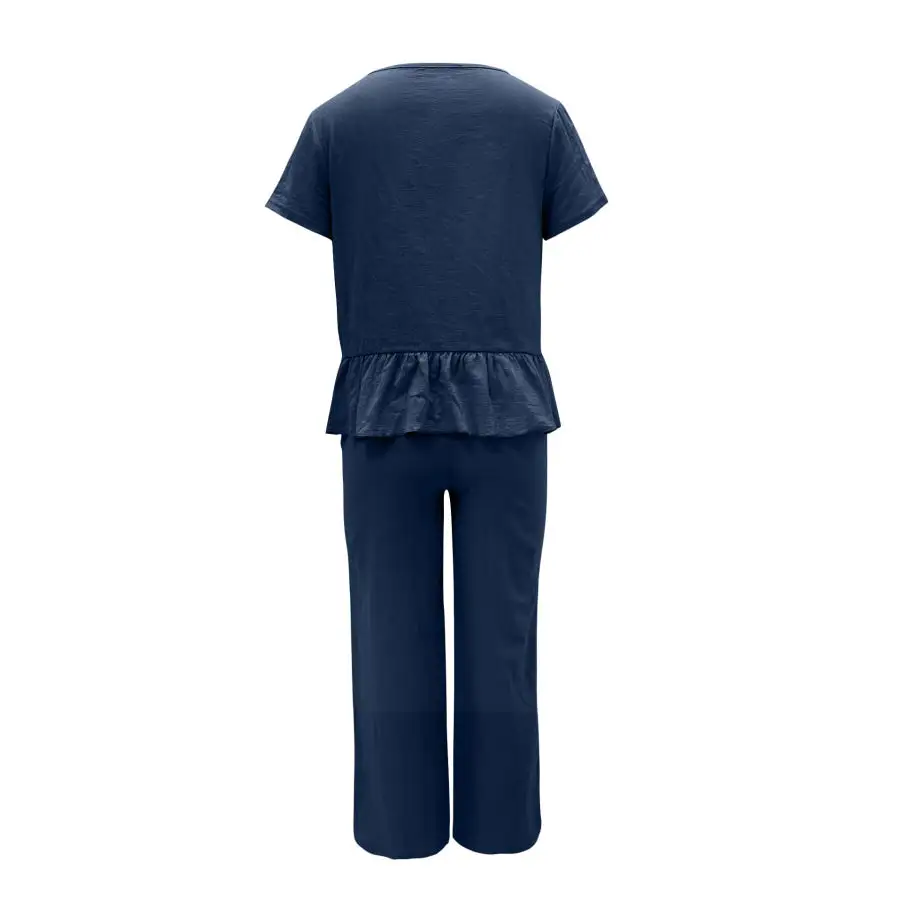 Peplum Round Neck Short Sleeve Top and Pants Set