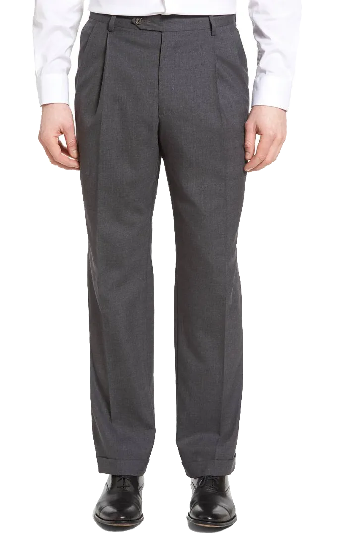 Tropical Weave Flat Front Pleated Front Long Rise Relaxed Fit Trousers