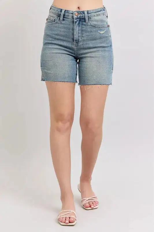 High Waist Vintage Wash Side Slit Denim Pants