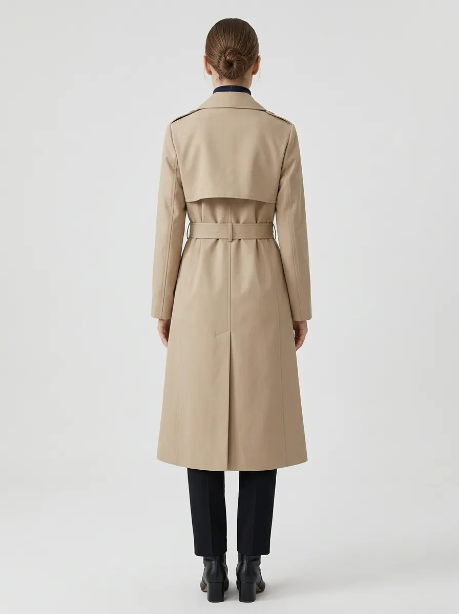 Women's Elegant Belted Classic Long Trench Coat