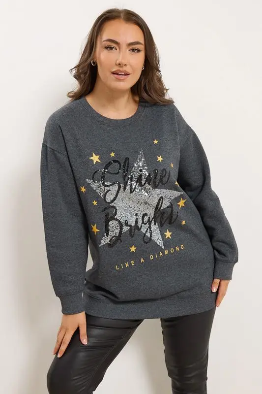 Grey 'Shine Bright' Star Sequin Embellished Sweatshirt