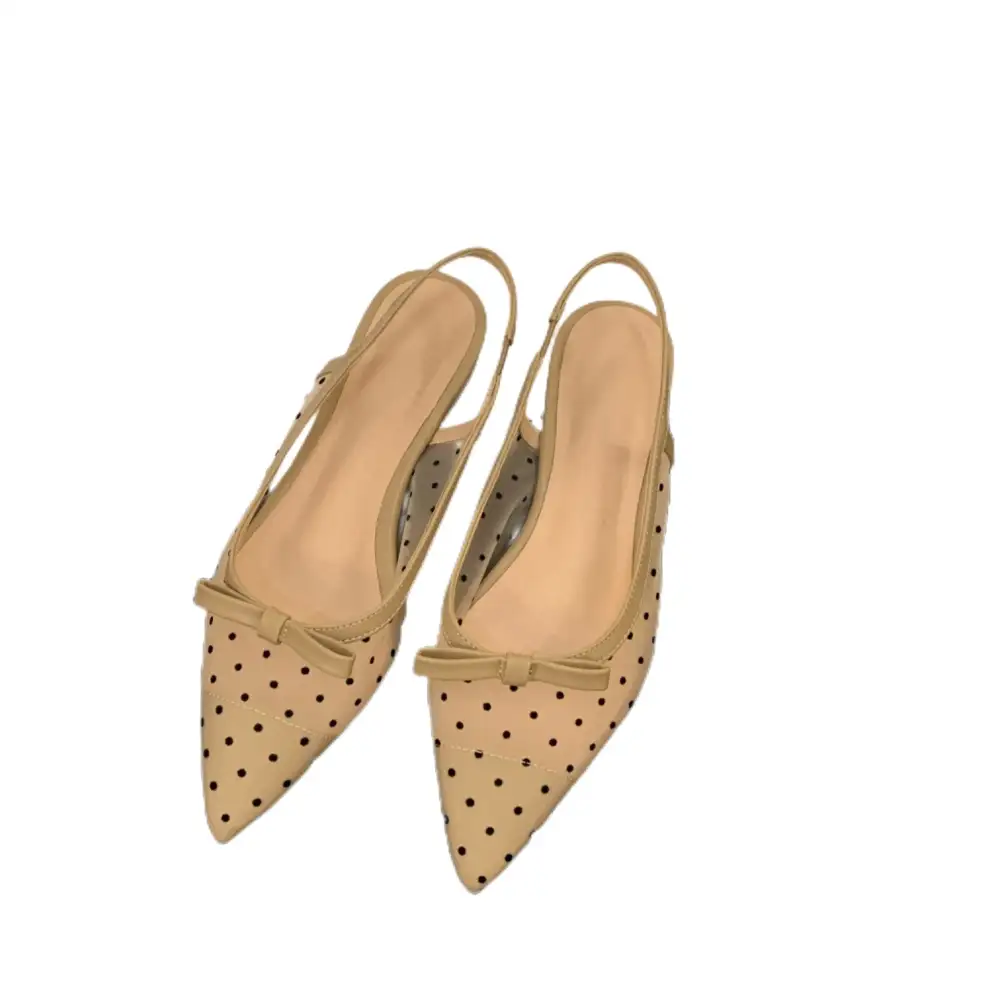 Bow Mesh Low Heel Sandals