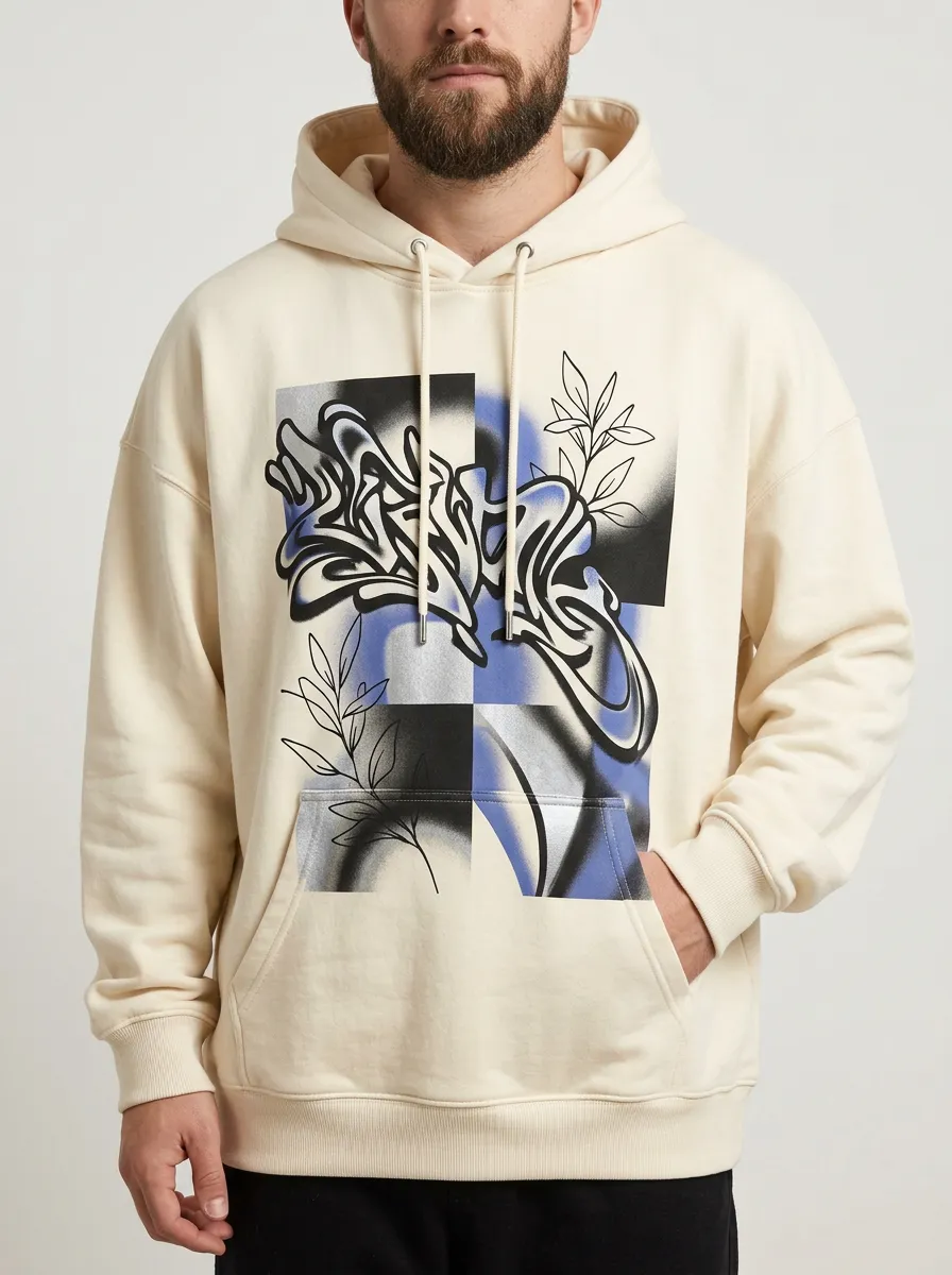 Unisex Streetwear Graffiti Checkered Floral Hoodie