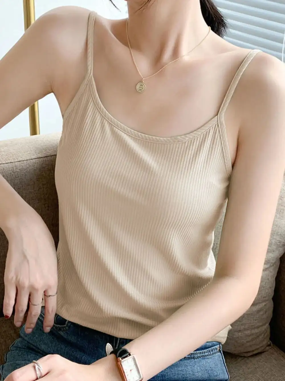 Scoop Neck Cami Top With Ribbed Texture