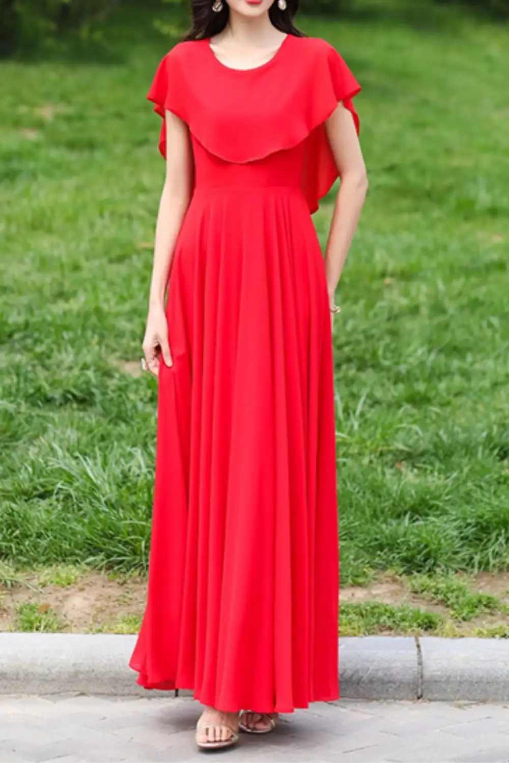 Refined Chiffon Fit And Flare Swing Maxi Dress