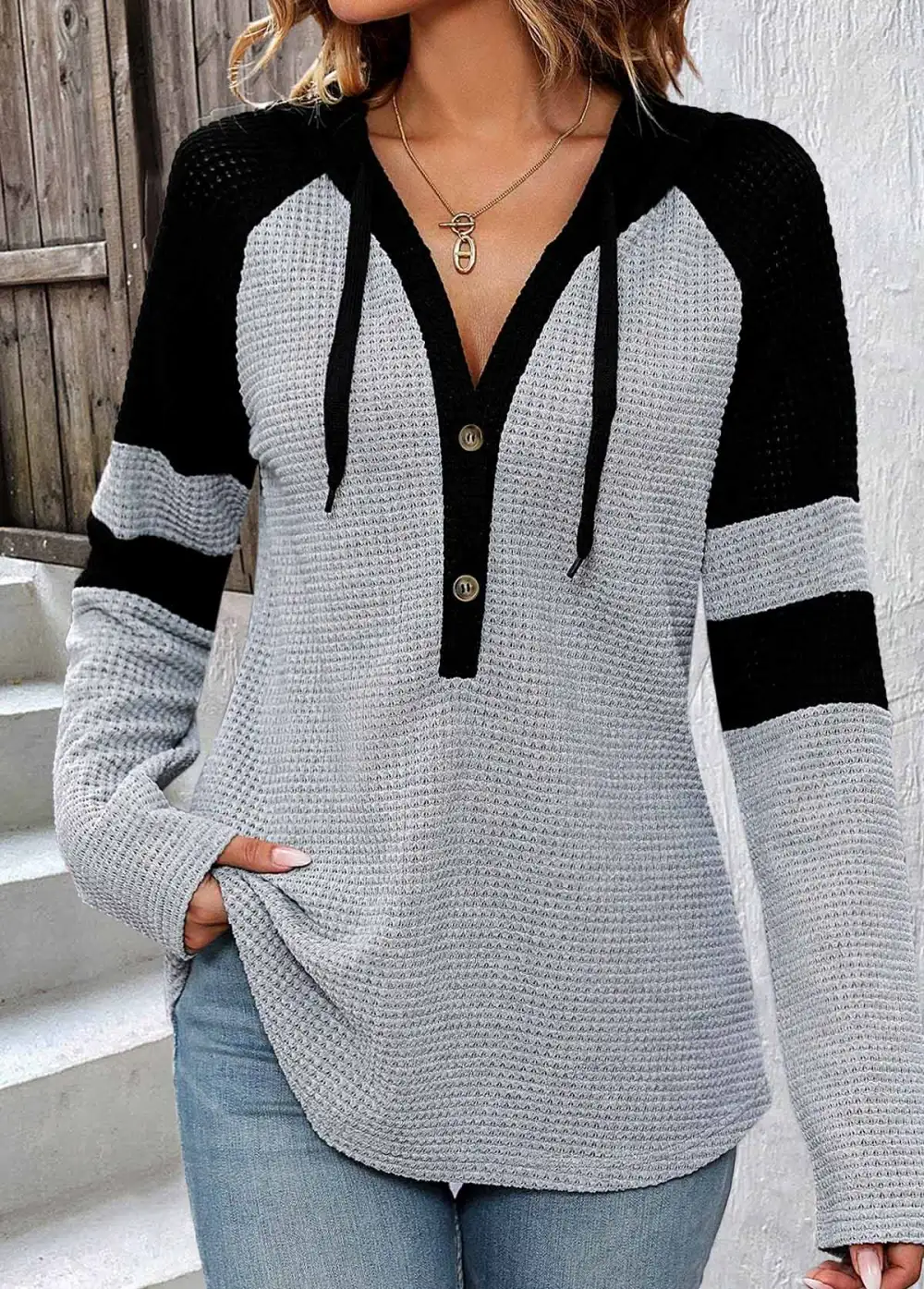 Light Grey Patchwork Long Sleeve Hoodie