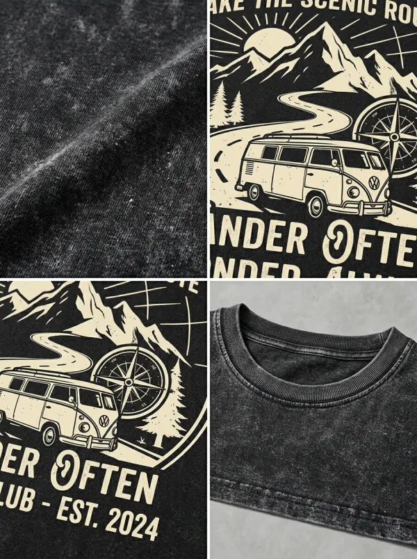 Unisex Adventure Road Trip Camper Van Mountain Printed T-shirt