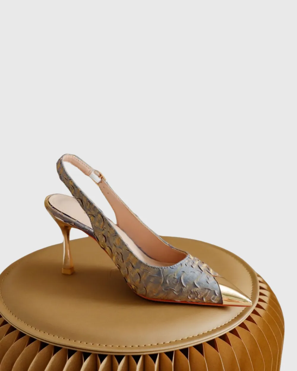 Embossed Satin Slingback Pumps in Blue