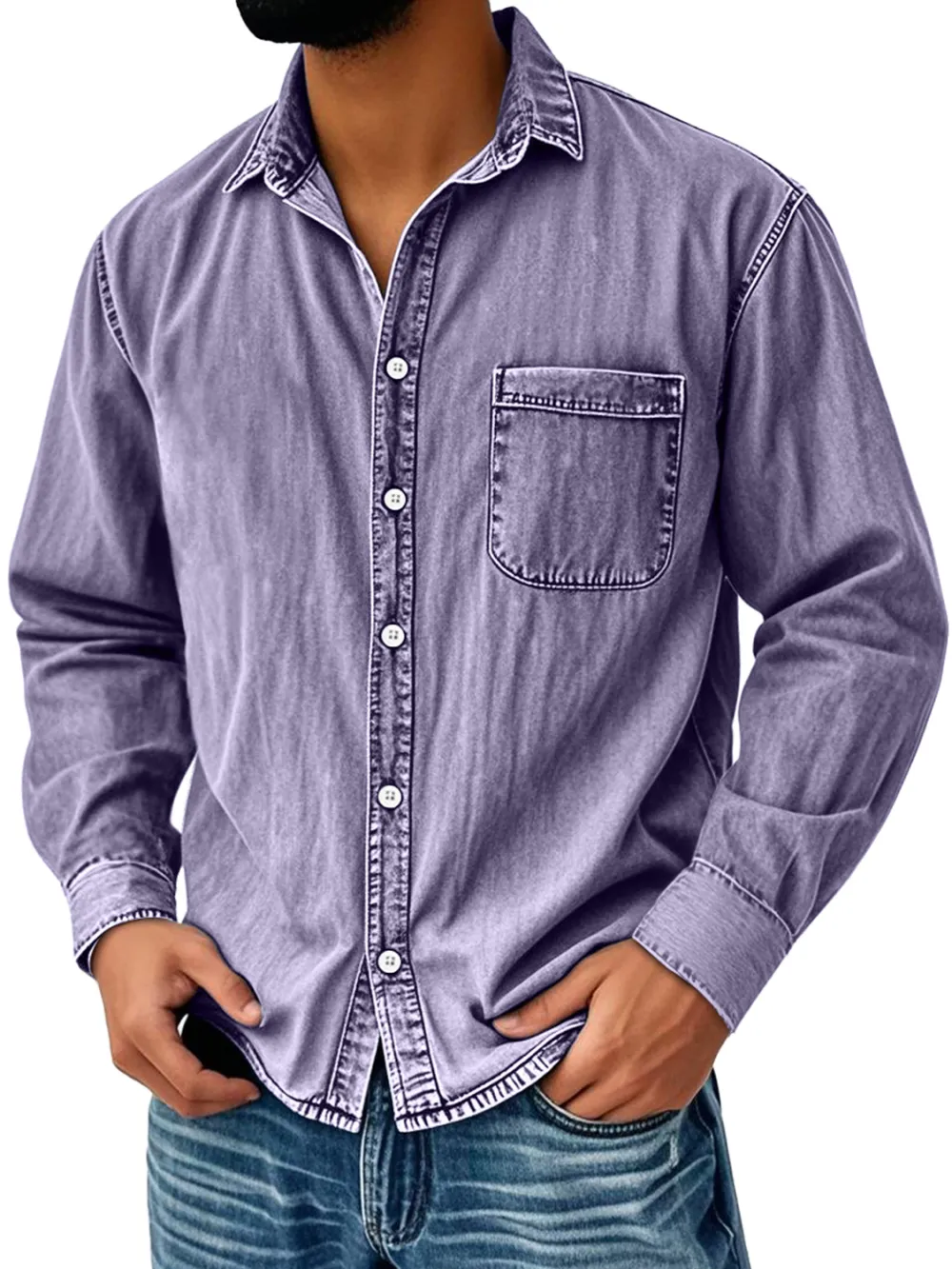 Long Sleeve Camp Collar Pocket Shirt