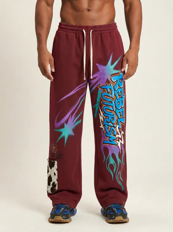 Men's Streetwear Rebel Futurism Graffiti Flame Printed Sweatpants