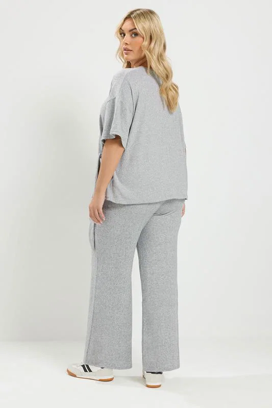 Grey Tie Waist Soft Touch Trouser Set detail 1