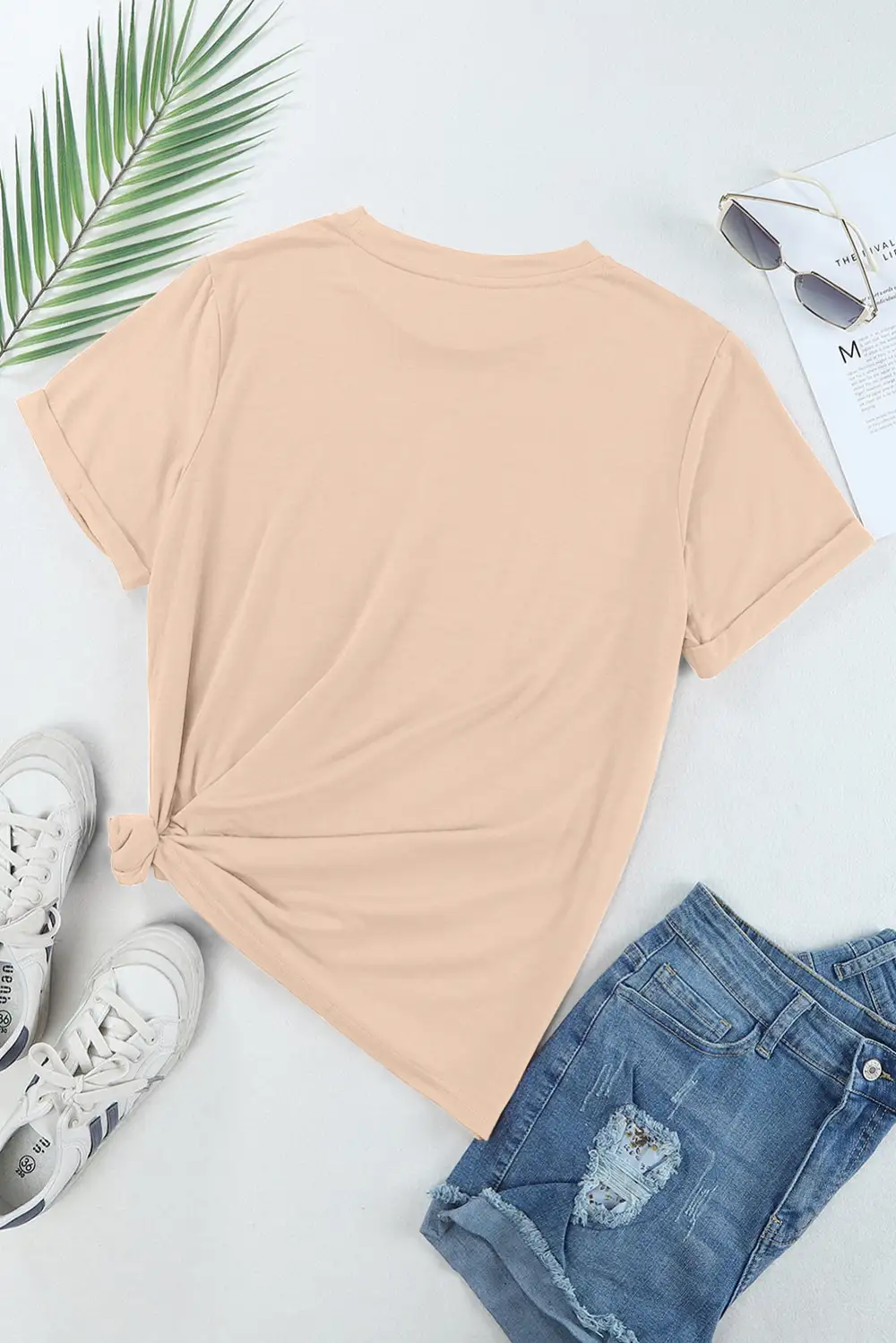 Khaki Casual Plain Crew Neck
