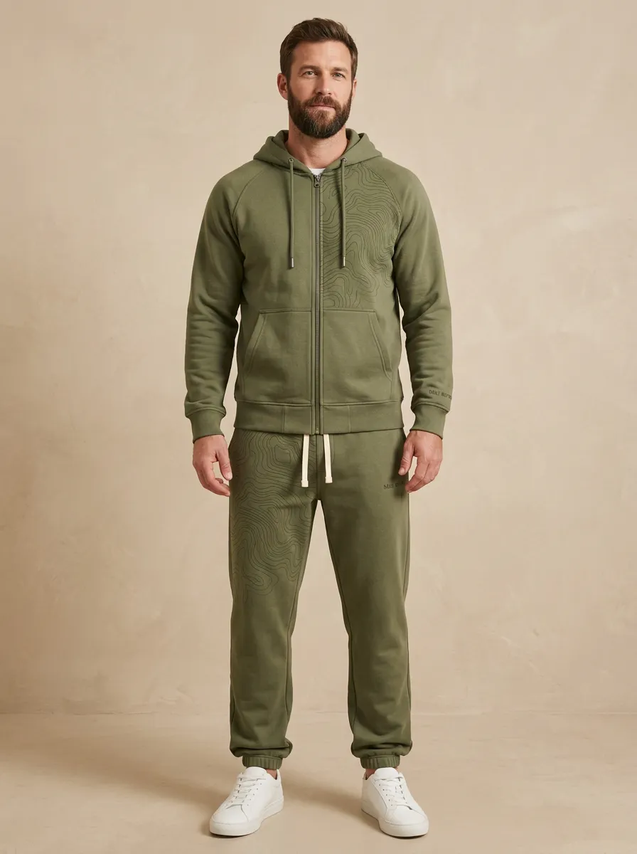 Men's Streamlined Outdoor Adventure Topographic Map Print Jogger Set