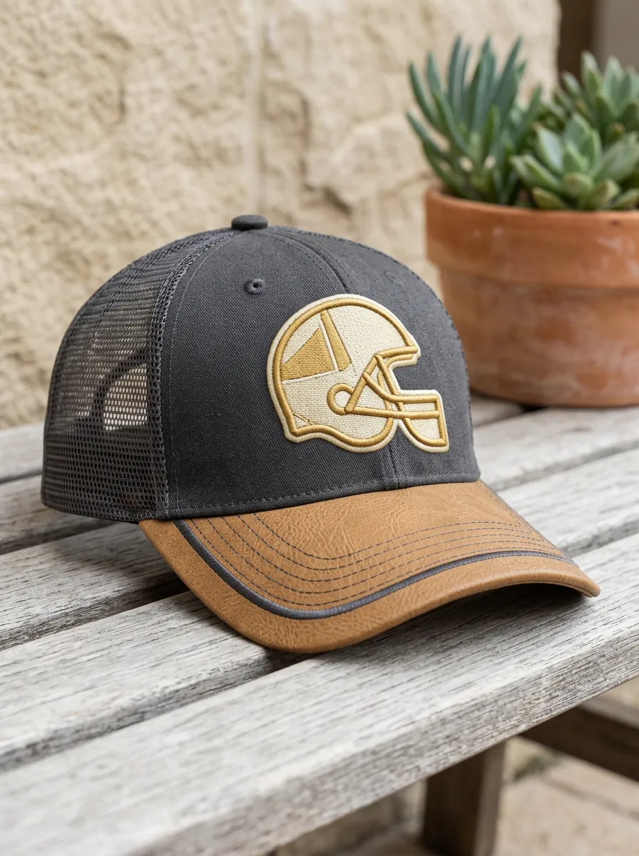 Men's Classic Football Fan Gold Helmet Embroidered Mesh Trucker Cap