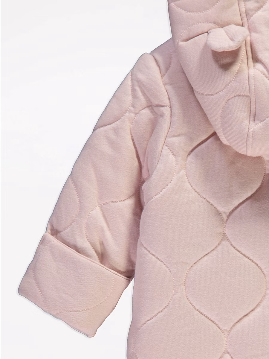 Pink Quilted Zip Fasten Pramsuit detail 3