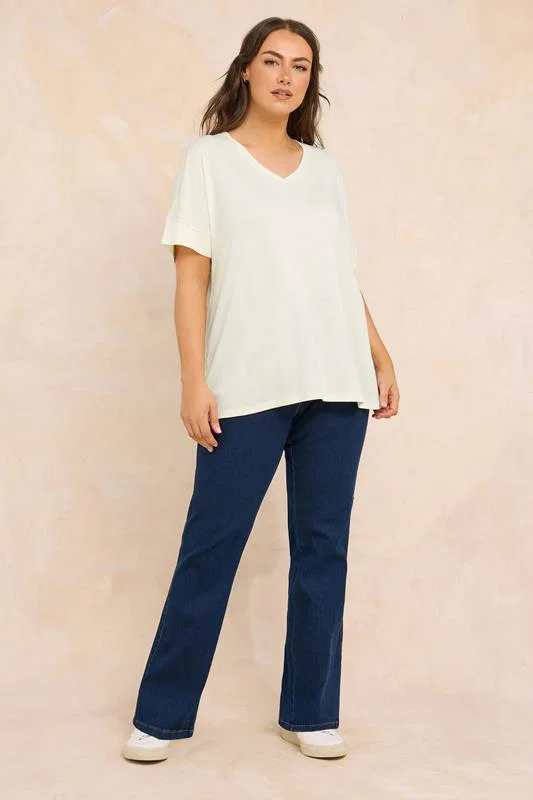 Ivory White V-Neck Modal Rich T-Shirt detail 1