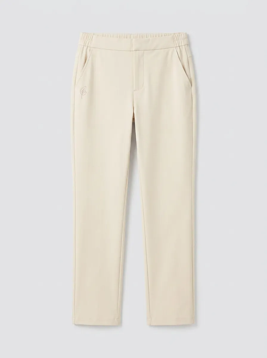 Women's Leaf Embroidery Print Mid-Rise High-Stretch Straight-Leg Pants