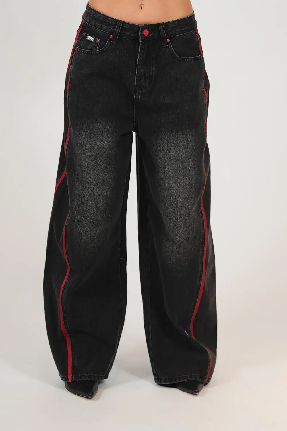 Side Stripe Sporty Wide Leg Jeans
